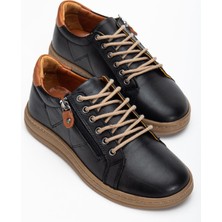 Dilimler Ayakkabı Siyah Hakiki Deri Ortopedik Kadın Günlük Ayakkabı Fermuarlı Bağcıklı