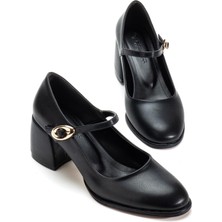 Dilimler Ayakkabı Siyah Kadın Kalın Topuklu Ayakkabı Baretli Vardola Kalın Tokalı