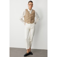 Mizalle Bej Rengi Saf Keten Yelek