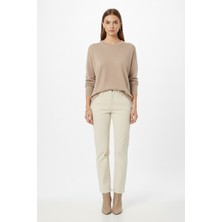 Mizalle Ekstra Oversize Düşük Kol Basic Bej Rengi Ince Triko