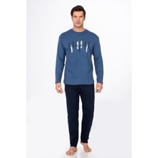 Kompedan Erkek Casual Active Baskılı Pamuklu Pijama Takımı | Lacivert