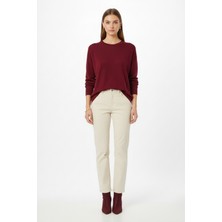 Mizalle Ekstra Oversize Düşük Kol Basic Bordo Ince Triko Kaz