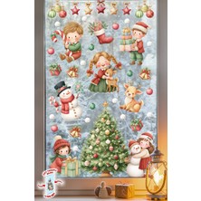 Msticker Yılbaşı Temalı Çocuk Odası Cam Sticker Seti – Çam Ağacı, Kardan Adam, Hediye Noel Figürleri 44 Parça