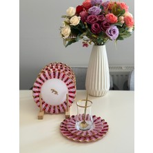 Hediye Köşkü Pembe Leopar 24 Parça 6 Kişilik Tatlı Tabaklı Çay Seti