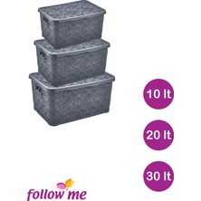 Follow Me Nakış Çok Amaçlı Kutu 3'lü Set (GRI)(10LT - 20LT - 30LT)