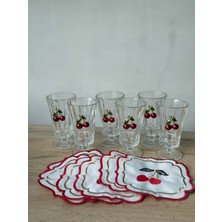 Hediye Köşkü 6 Kişilik 12 Parça Kirazlı Kahve Yanı Su Bardak ve Peçetelik Seti