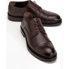 Dilimler Ayakkabı Hakiki Deri Kahverengi Erkek Klasik Ayakkabı Termo Taban Bağlı Maskeletli