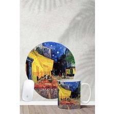Van Gogh Cafe Terrace Desenli Bilek Destekli Mouse Pad Kupa Seti