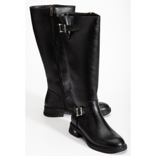 Dilimler Ayakkabı Siyah Kadın Çizme Düz Topuklu Bilek Kemerli