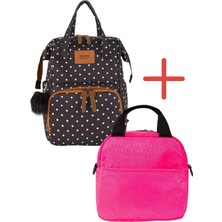 Disanuva Puantiyeli Anne Bebek Çantası + Isı Yalıtımlı Pembe Termal Beslenme Çantası Seti