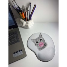 Sakız Çiğeneyen Kedi Bilek Destekli Mouse Pad