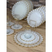 Hediye Köşkü Gelincik Desen Fırfırlı 24 Parça Cam Pasta, Servis ve Çay Seti