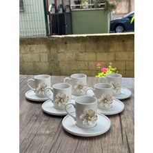 Hediye Köşkü Bahar Model Özel Kabartmalı Lüks Porselen Kahve Seti