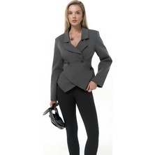 Kruvaze Kapamalı Gri Blazer Ceket MKN5019
