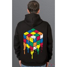 Bumeta Rubik Zeka Küpü Renkli Kombinasyon Akışkan Baskılı Sweatshirt Unisex Kapüşonlu Hoodie