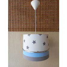 Onay Avize Beyaz Gri Mavi M-0351 Kumaş Kaplama Yıldızlı Çocuk Odası ve Bebek Odası Avize Aydınlatma Sarkıt