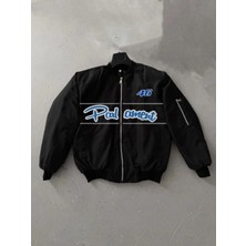 Velmora Fashion Kadın Siyah Bomber Mont - Parliament Yazılı,- Siyah -Vlmr