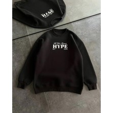 Rawea Fashion Kadın Üç Iplik Bisiklet Yaka Baskılı Sweatshirt - Siyah