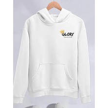 Velmora Fashion Kışlık Üç Iplik Kapüşonlu Sweatshirt - Beyaz -Vlmr