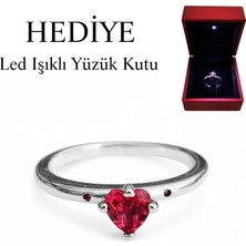 Besen Gümüş 925 Ayar Gümüş Kırmızı Taşlı Kalp Sen ve Ben Yüzük Işıklı Kutuda