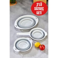 Open Home Concept 3’lü Katlanabilir Süzgeç Seti – Saplı, Yuvarlak ve Derin Modeller • Bpa Free • Kolay Temizlik