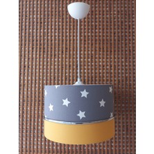 Onay Avize Gri Yıldızlı Sarı Elkamentli M-0359 Kumaş Kaplama Çocuk Odası ve Bebek Odası Avize Sarkıt