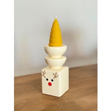 Candle Bee Design Geyik Motifli Krem Seramik Şamdan ve Doğal Çam Balmumu