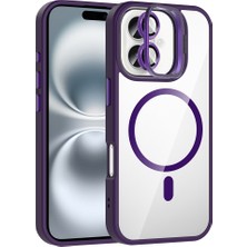 Zenith Works iPhone 17 Kılıf Standlı ve Kamera Lens Hediyeli M-Safe Şarj Özellikli Zore Etro Kapak - Derin Mor