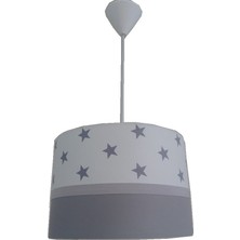 Onay Avize Beyaz Yıldızlı Gri Şerit M-0360 Kumaş Kaplama Çocuk Odası ve Bebek Odası Avize Aydınlatma Sarkıt