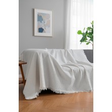 Rell Home Pamuklu Dokulu Ekru Koltuk Şalı 170X220 cm – Saçaklı Tv Battaniyesi & Dekoratif Koltuk Örtüsü