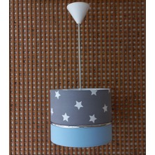 Onay Avize Gri Yıldızlı Mavi Elkamentli M-0358 Kumaş Kaplama Çocuk Odası ve Bebek Odası Avize Sarkıt