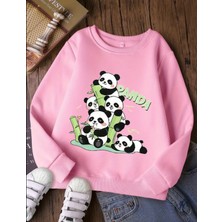 Punix Kids Punıx Kıds Sevimli Pandalar Baskılı Kışlık Kalın 3 Iplik Kız Çocuk Bisiklet Yaka Sweatshırt