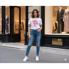 Elze Moda A Kalite Pembe Panter Baskılı Oversize Tshirt