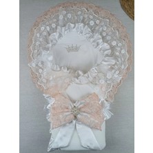 Venüs Shopping Yenidoğan Bal Peteği Taç Nakışlı Lüks Kundak Bebek Battaniyesi Ekru