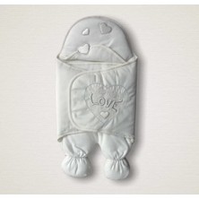 Venüs Shopping Yenidoğan Lüks Üç Kalp Love Nakışlı Kız Bebek Ayaklı Kundak Bebek Battaniyesi Ekru