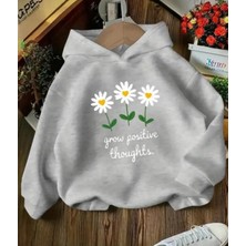 Punix Kids Punıx Kıds  Kapüşonlu Grow Positive Thoughts Baskılı Kışlık Kalın Kız Çocuk Sweatshırt