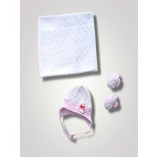 Venüs Shopping Yenidoğan Baskılı Double Face Şapka ve Patikli 3lü Bebek Battaniye Takımı Pembe