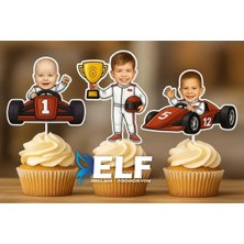 Elf Reklam Kişiye Özel Yarış Arabalı Cupcake Süsü Kürdan Süs ( 10 Adet )