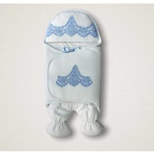 Venüs Shopping Yenidoğan Fistolu Fiyonk Kurdelalı Şapkalı Lüks Kız Erkek Bebek Ayaklı Kundak Bebek Battaniyesi Mavi