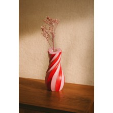 N-E Studio Karnaval Serisi Vazo | El Yapımı Spiral Çizgili | Pembe Kırmızı Dekoratif Şeker Vazo