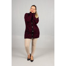 Truva Xxl Leopar Desenli Triko Tunik Bordo Rahat Kalıp Standart (48 Bedene Kadar)