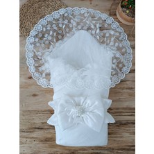 Venüs Shopping Yenidoğan Ay Işığı Papatya Dantelli Taşlı Fiyonk Bebek Battaniyesi Kundak Ekru