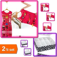Hereveoyuncak Elbise Şeklinde Takı Organizeri - Pembe + 12 Bölmeli Pratik Bölmeli Çekmece Düzenleyici - 2li Set Z7