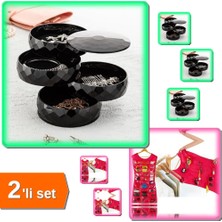 Hereveoyuncak 360 Derece Dönebilen 4 Katlı Takı - Siyah + Elbise Şeklinde Takı Organizeri - Pembe - 2li Set UCYG19