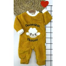 Venüs Shopping 3-6-9-12 Ay Kuzu Tüylü Kumaş Annesinin Kuzusu Nakışlı Alttan Çıtçıtlı Kız Erkek Bebek Tulumu Hardal