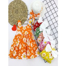 Venüs Shopping 9-12-18-24 Ay Hasır Şapkalı Papatya Desenli Askılı 2li Kız Bebek Elbisesi Sarı