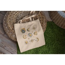 Ninastore Güneş ve Ay Takımyıldızı Tote Çantası - Sevimli Tote Çanta, Kitap Çantası, Sevimli Kanvas Çanta, Kitap Çantası, Alışveriş Çantası, Güneş Tote Çantası