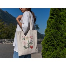 Ninastore Botanik Çiçekler Tote Çanta - Sevimli Tote Çantalar, Estetik Kitap Çantaları, Hediye Kitap Çantası, Sevimli Kitap Çantaları, Alışveriş Çantaları, Çiçekli Tote Çantalar