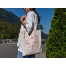 Ninastore Kiraz Coquette Fiyonklu Tote Çanta - Şirin Tote Çantalar, Tote Çantalar, Kitap Çantası, Alışveriş Çantası, Tote Çanta, Coquette Tote Çanta