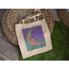 Ninastore Hippy Moon Tote Çanta - Estetik Tote Çanta, Tote Çanta, Kitap Çantası, Alışveriş Çantası, Estetik Tote Çanta, En Iyi Tote Çantalar, Alışveriş Çantaları